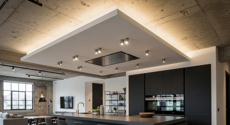 Plafond suspendu décaissé d'un loft, secteur Saint-Sébastien, Nancy, Saint-Sébastien